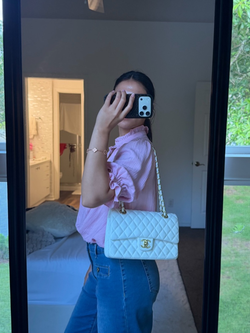 CC Flap Bag White Quilted Chain-Handle Shoulder Bag